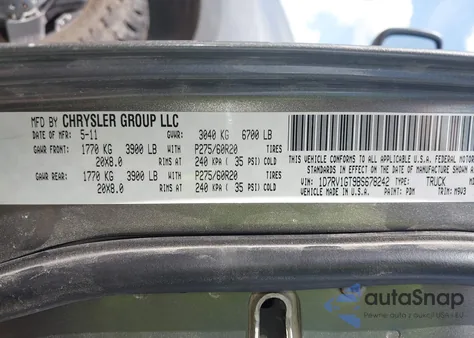 2011 Dodge Ram 1500 Slt из США, поврежденный, VIN 1D7RV1GT9BS678242